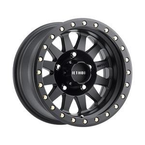 Method MR304 Double Standard 15x8 matte black 12-spoke wheel with simulated beadlock lip and zinc bolts