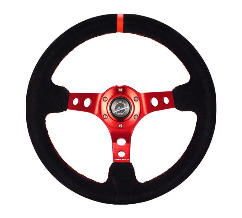 NRG Innovations RST-006S-RD Reinforced Steering Wheel - 350mm / 3in Deep - Black Leather & Red Spoke