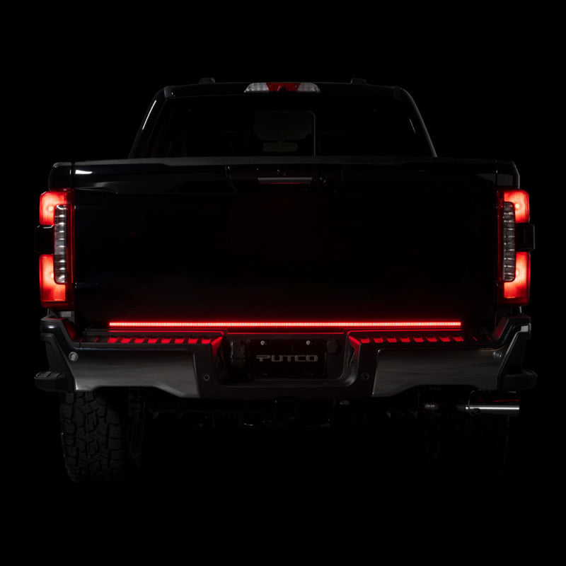 Putco Freedom Blade LED tailgate light bar with tinted polycarbonate resin housing and scanning turn signals.
