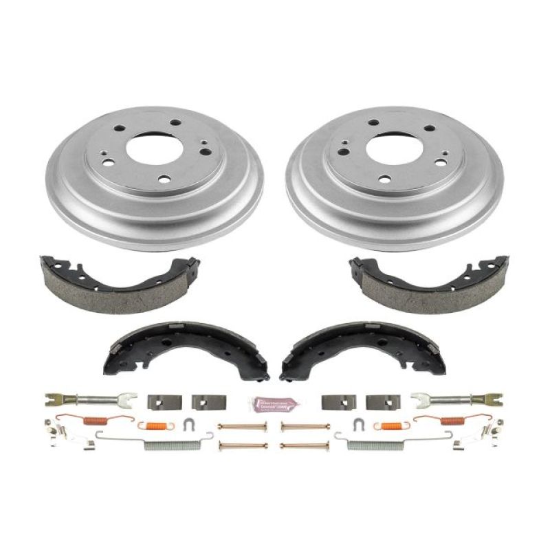 Power Stop Autospecialty rear brake drum and shoe kit with coated drums and hardware for 2006-2011 Honda Civic.