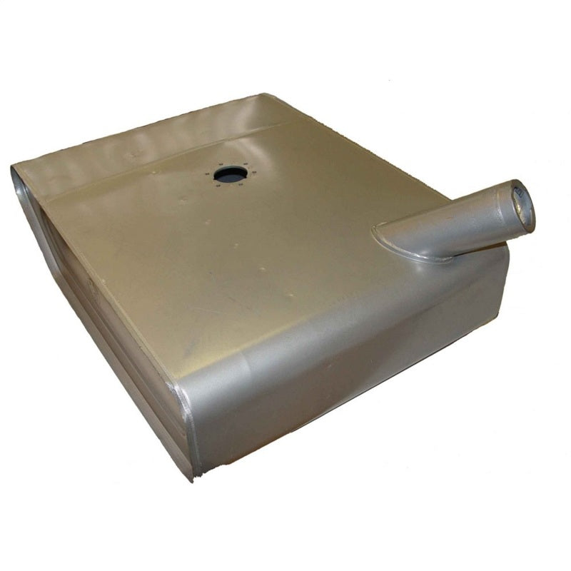 Omix stamped steel fuel tank for 1955-1967 Jeep CJ models featuring bottom drain plug and 10.5 gallon capacity.