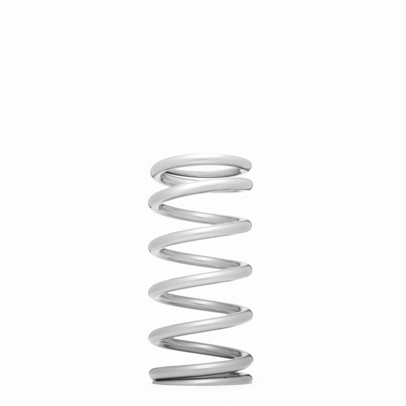 Silver powder coated QA1 9HT180 high travel coilover spring, 9 inches long with 2.5 inch inner diameter.