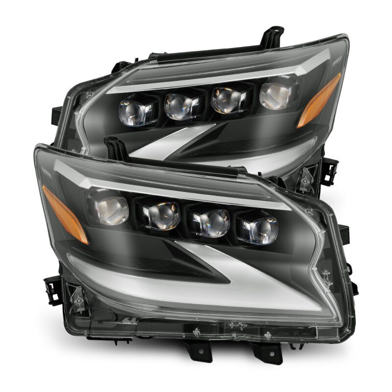 AlphaRex NOVA-Series black housing LED projector headlights for 2014-2023 Lexus GX460 with plank-style DRLs.