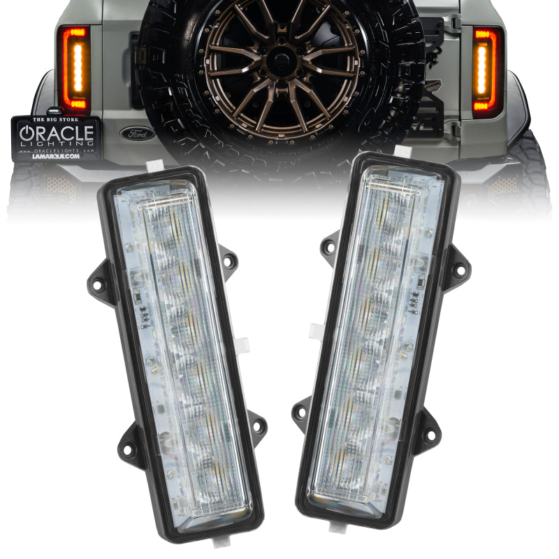 Amber and white Oracle Lighting LED replacement modules for 2021-2024 Ford Bronco flush-mount taillights.