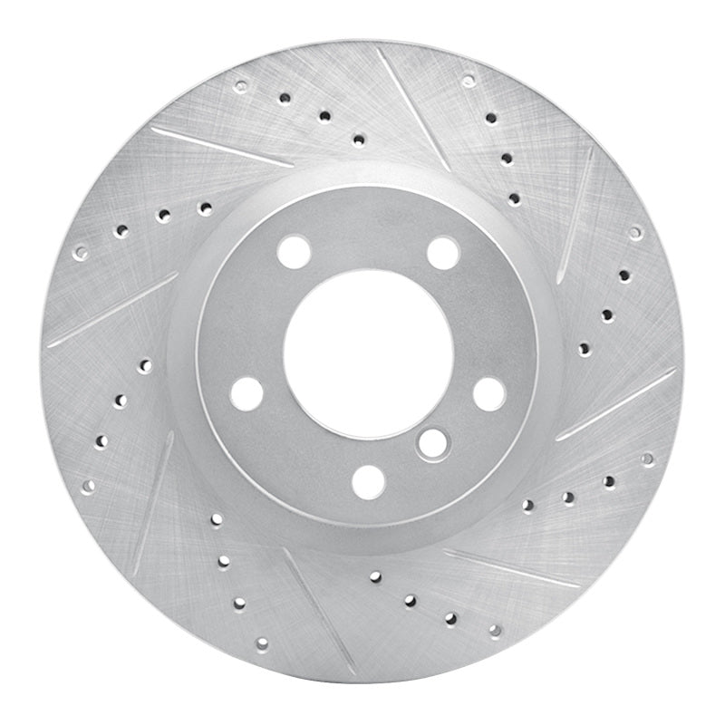 R1 Concepts left front silver zinc plated drilled and slotted brake rotor for BMW M3 and Z3 M
