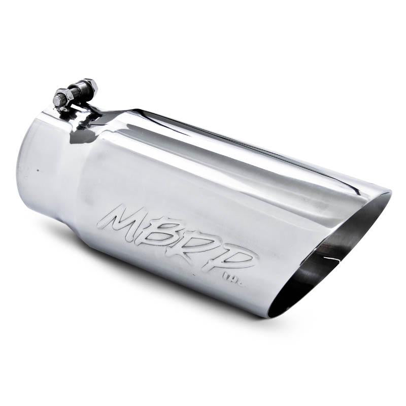 MBRP mirror polished T304 stainless steel dual wall angled exhaust tip with 4 inch inlet and 5 inch outlet