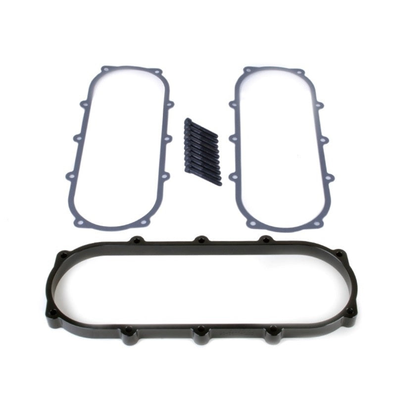Black anodized billet aluminum 0.5-liter plenum spacer for Skunk2 Ultra Series Street intake manifolds with hardware.