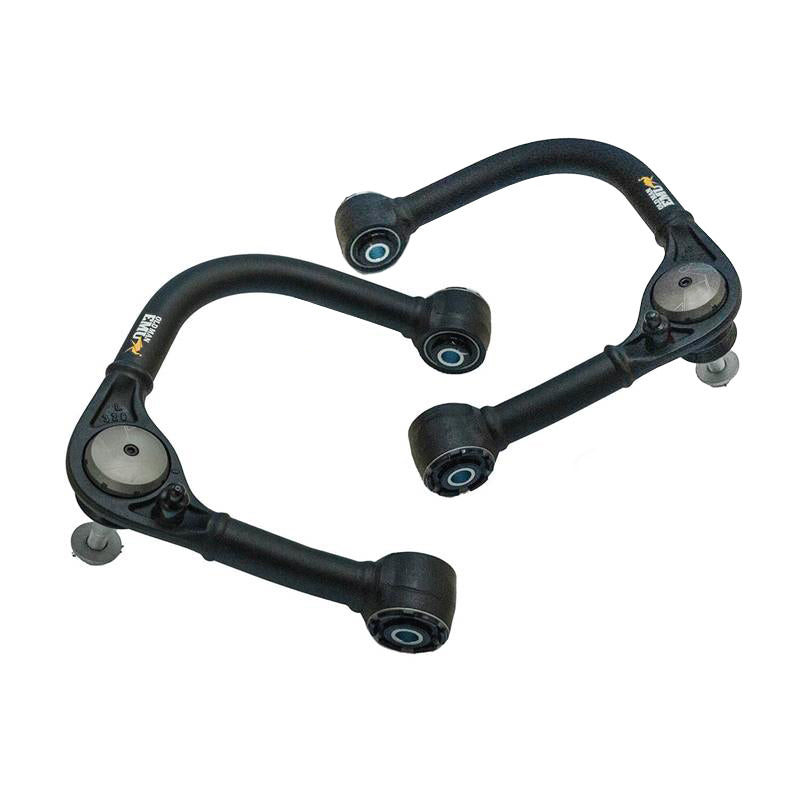 Black tubular ARB Old Man Emu front upper control arms with forged housings and GIIRO bushings for 2021-2025 Ford F-150.