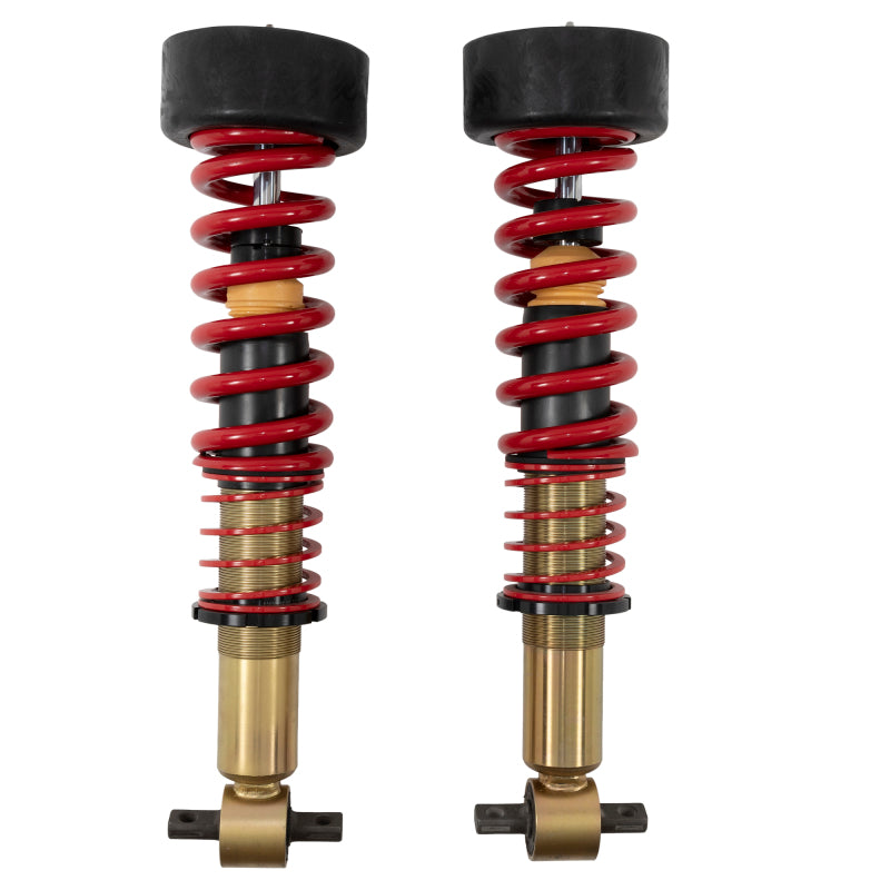 Belltech 15003 height-adjustable front coilovers with silver performance springs and threaded damper bodies.