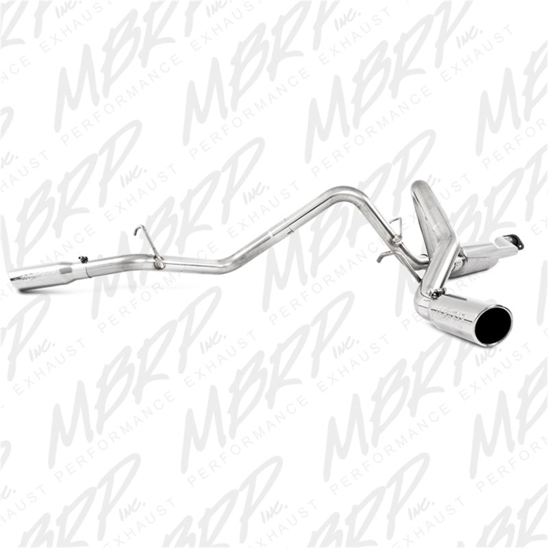 MBRP Armor Plus dual split side cat-back exhaust system with mandrel-bent T409 stainless steel tubing and tips.