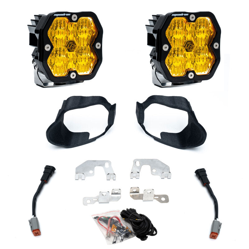 Baja Designs Squadron Sport 2.0 Amber LED fog lights with mounting brackets for 2019-2026 Mercedes-Benz Sprinter.
