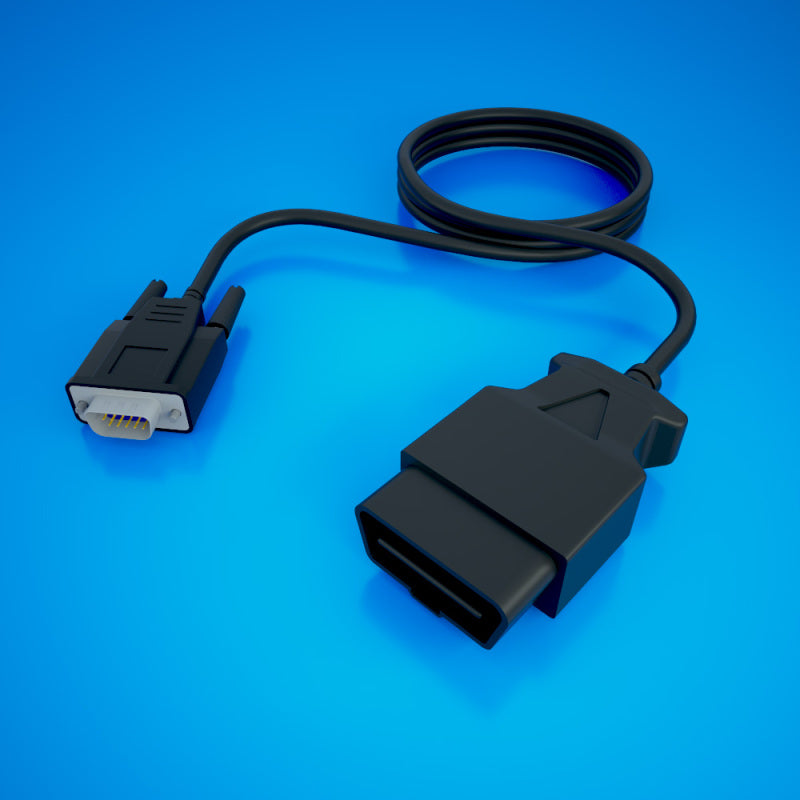 HP Tuners H-M01-01 replacement cable featuring a DB-15 connector and a standard OBD-II vehicle interface.