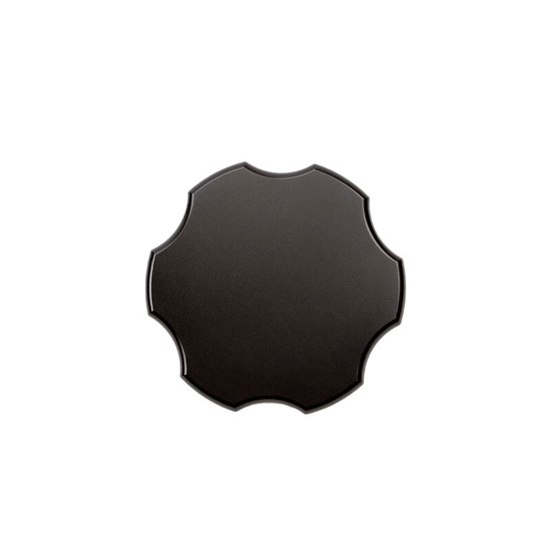 Black anodized billet aluminum coolant tank cap with knurled edges and 18-20 PSI rating.