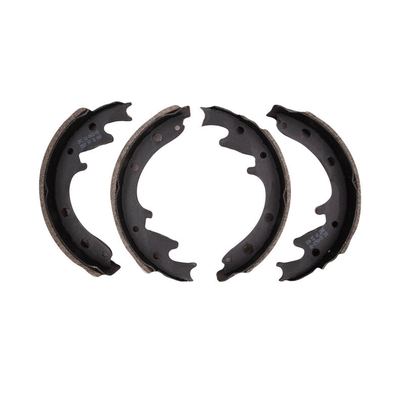 DFC Premium Service black anti-rust coated semi-metallic front brake shoes for drum brake systems.