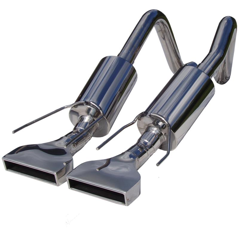 MBRP Armor Pro T304 stainless steel axle-back exhaust system with dual mufflers and rectangular tips for C6 Corvette.