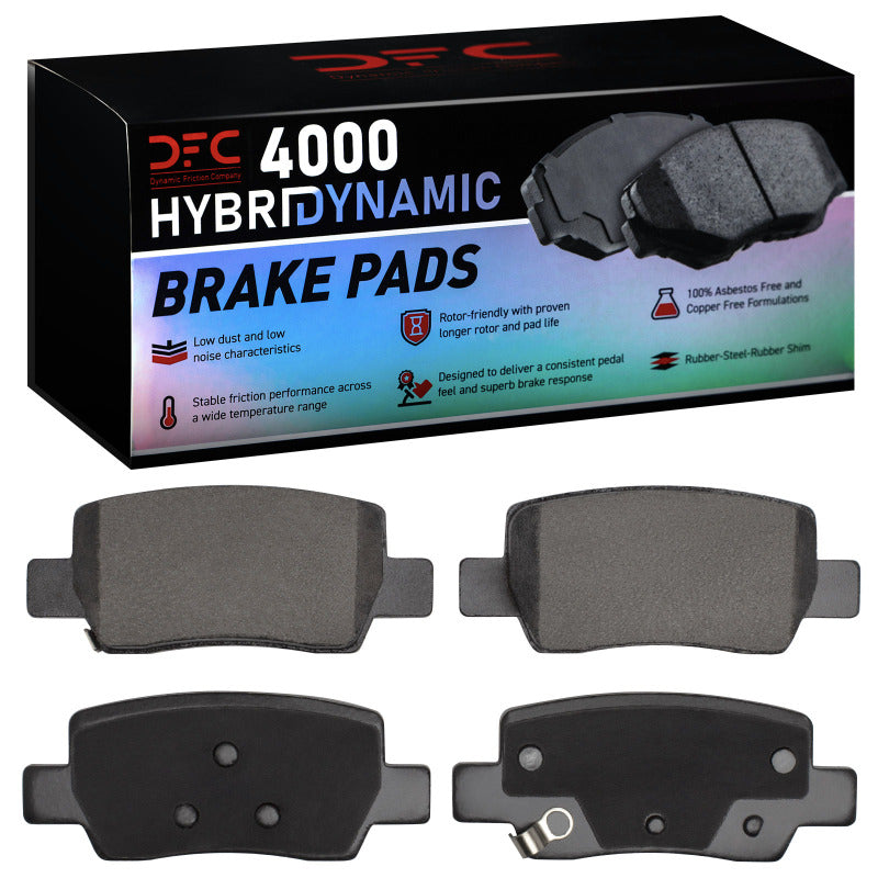DFC 4000 HybriDynamic rear brake pads showing the friction material and backing plates for 2021-2025 Hyundai and Kia.