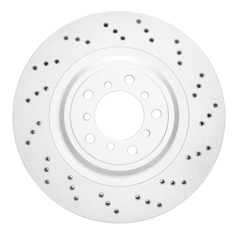 DFC GeoSPEC drilled front right brake rotor with silver anti-corrosion coating for BMW