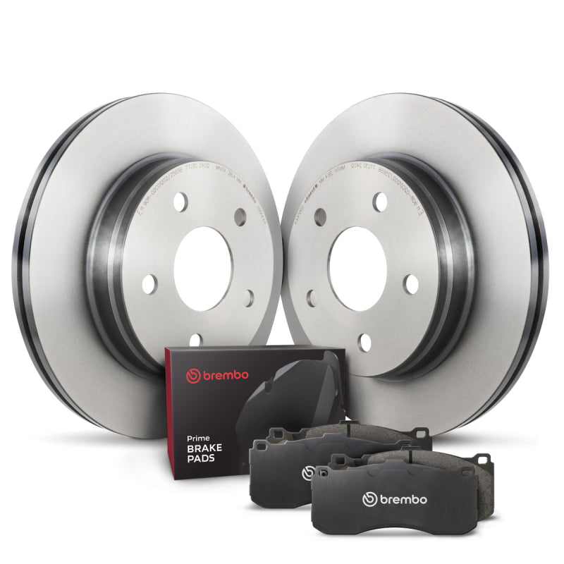 Brembo rear brake kit including two high-carbon cast iron rotors, low-met pads, and mounting hardware