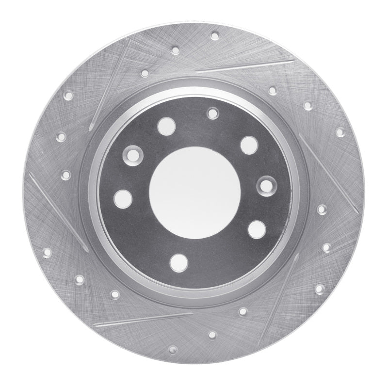 R1 Concepts silver finish rear left drilled and slotted performance brake rotor 631-54064L