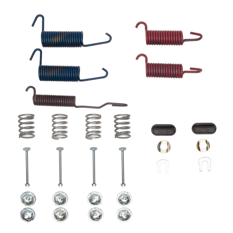 DFC 370-54036 drum brake hardware kit including return springs, hold-down pins, and clips for Ford vehicles.