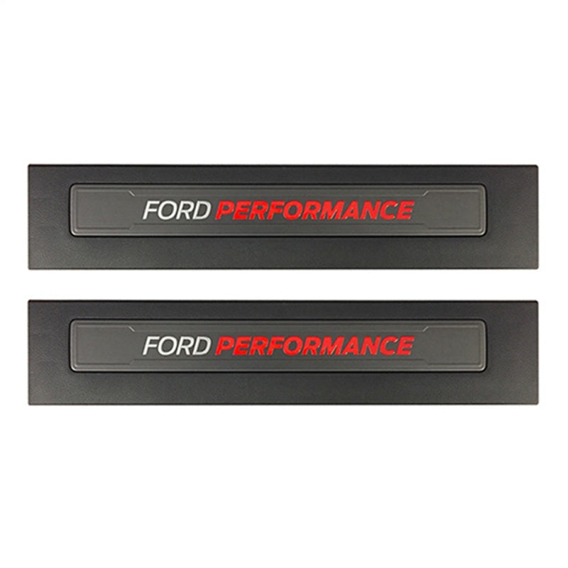 Ford Performance black door sill plate protectors for 2015-2025 Ford F-150 trucks.