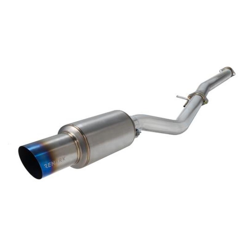 Remark R1-Spec cat-back exhaust with T304 stainless steel piping and a single burnt titanium tip for Nissan 370Z.