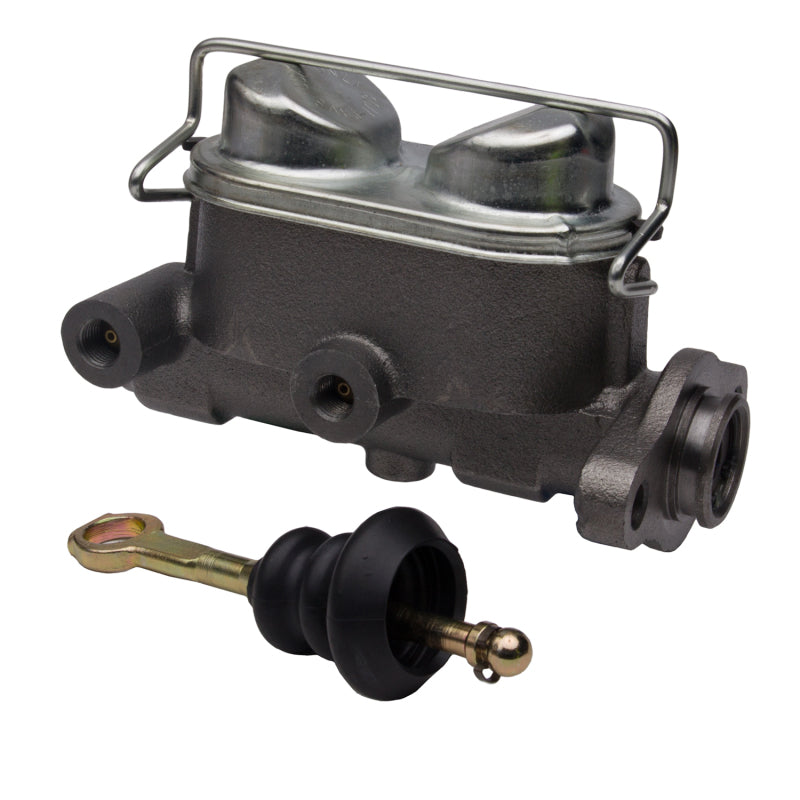Cast iron DFC brake master cylinder with dual fluid ports and mounting flange