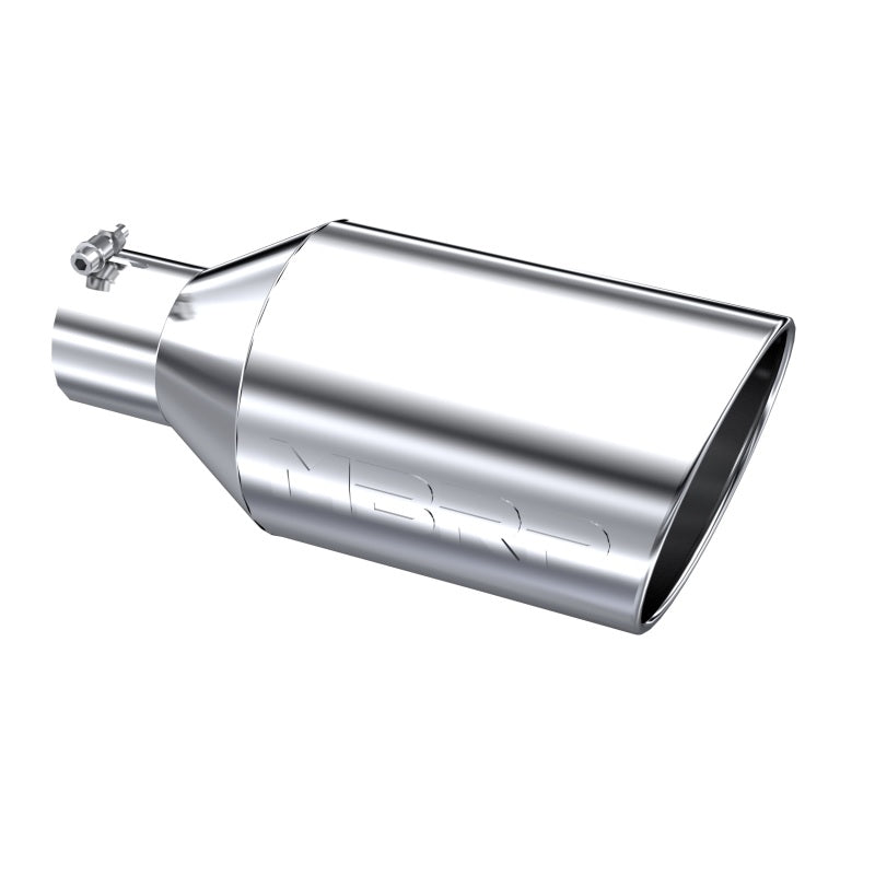 Polished T304 stainless steel MBRP exhaust tip with an 8-inch rolled outlet and 4-inch inlet.