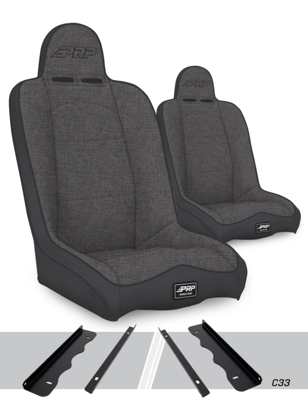 PRP Daily Driver High Back Suspension Seats Kit, Pair, Gray Tweed - 1995-2001 Jeep Cherokee XJ