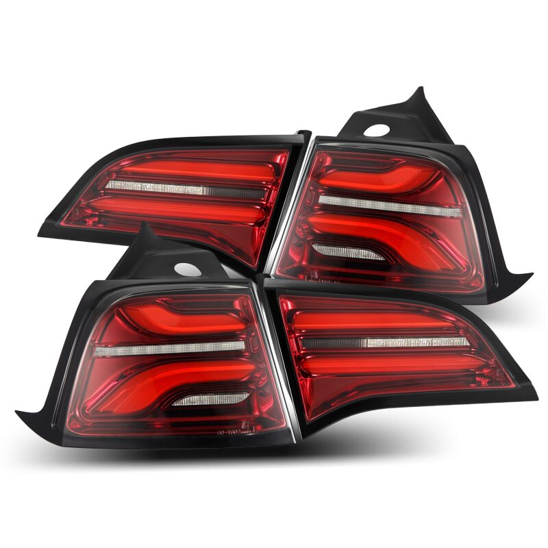 AlphaRex PRO-Series LED tail lights with Red Smoke lenses and sequential signals for Tesla Model 3 and Model Y