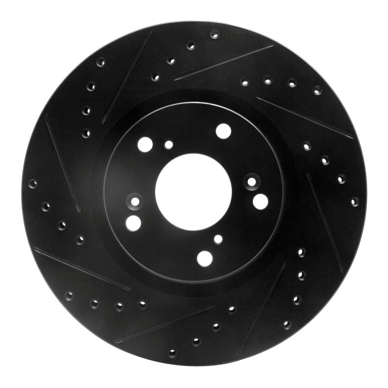 Black drilled and slotted front left brake rotor for 2002-2015 Acura and Honda vehicles