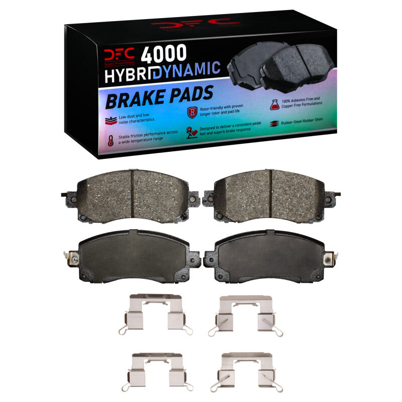 DFC 4000 HybriDynamic front brake pads and included stainless steel installation hardware kit
