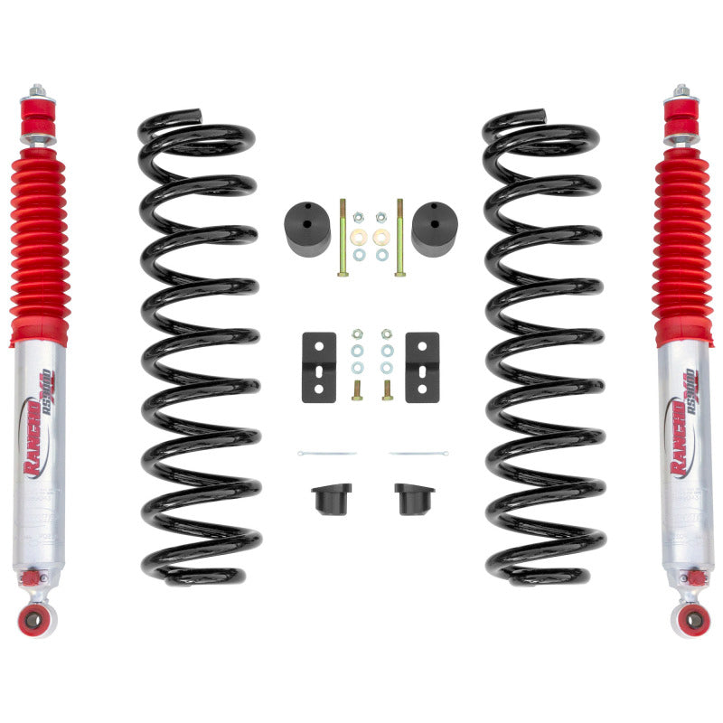 Rancho Level-It 2.5-inch front leveling kit including RS9000XL shocks, coil springs, and mounting hardware.