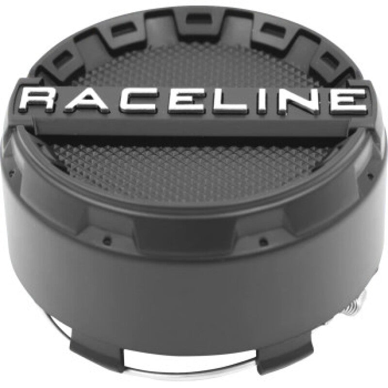 Black Raceline replacement center cap for ATV wheels with 4x110 and 4x115 bolt patterns.
