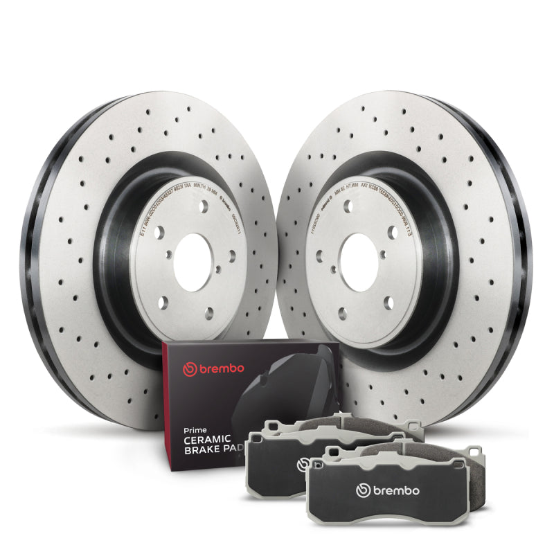 Brembo front disc brake kit including high-carbon rotors and ceramic pads for select Porsche 911, Boxster, and Cayman S
