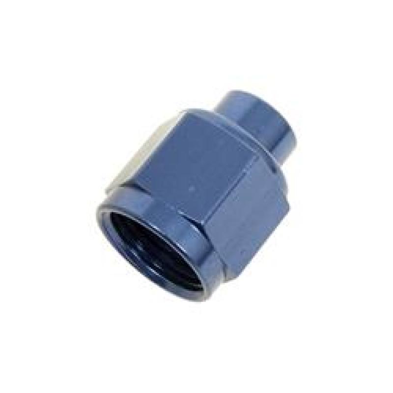 Blue anodized -8AN aluminum flare cap for automotive plumbing systems