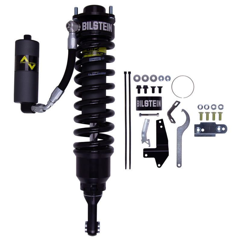 Bilstein B8 8112 series front left corner module coilover with 60mm remote reservoir and anodized chassis mount.