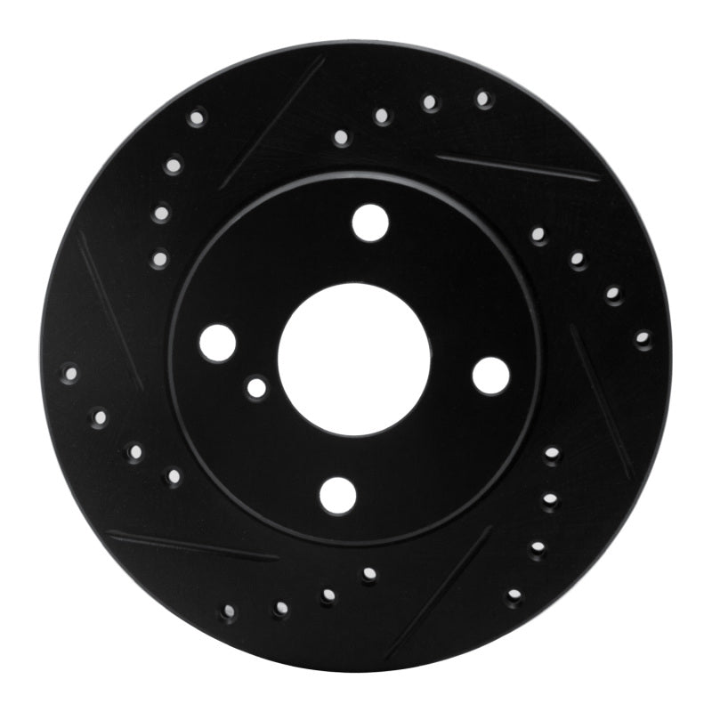 R1 Concepts black drilled and slotted brake rotor for the front left side