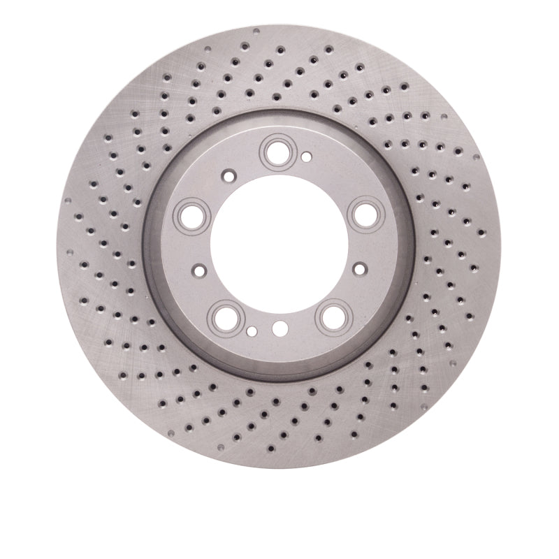 DFC left rear cross-drilled performance brake rotor with precision mill-balancing for 1999-2024 Porsche 911.