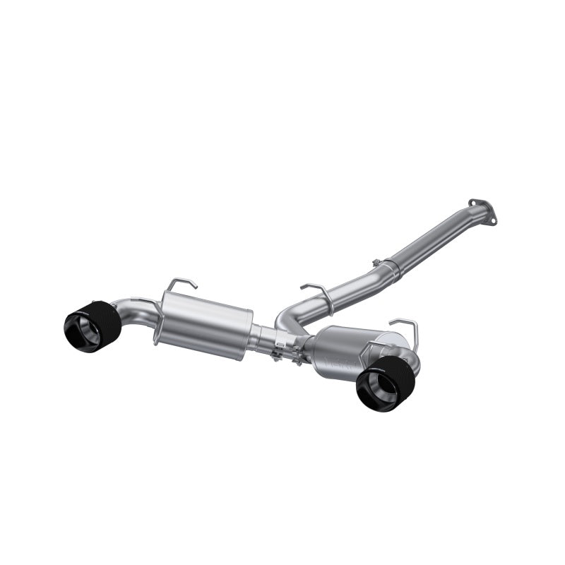 MBRP Armor Pro Series T304 stainless steel cat-back exhaust system with dual 3-inch pipes and carbon fiber tips.