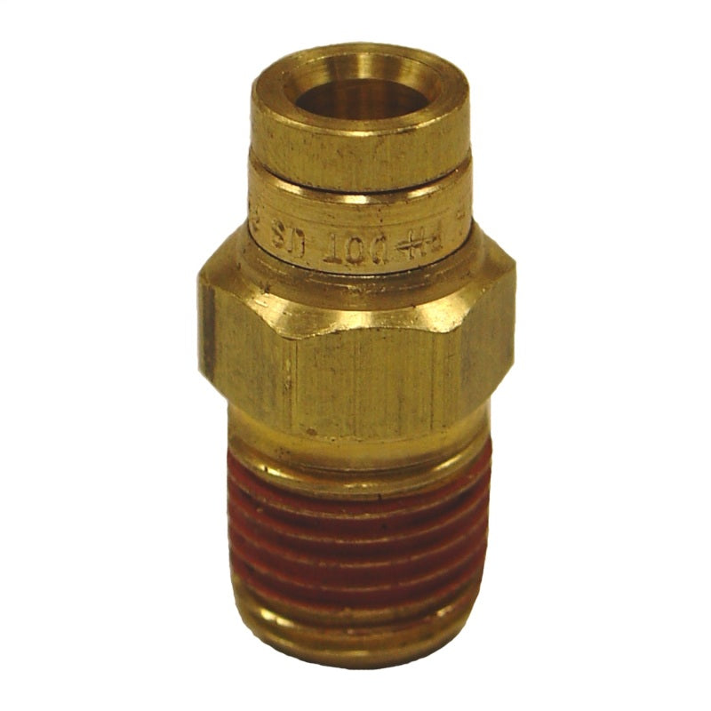 Pair of brass Firestone 3463 air fittings with 1/4-inch push-lock connector and 1/4-inch NPT male threads.