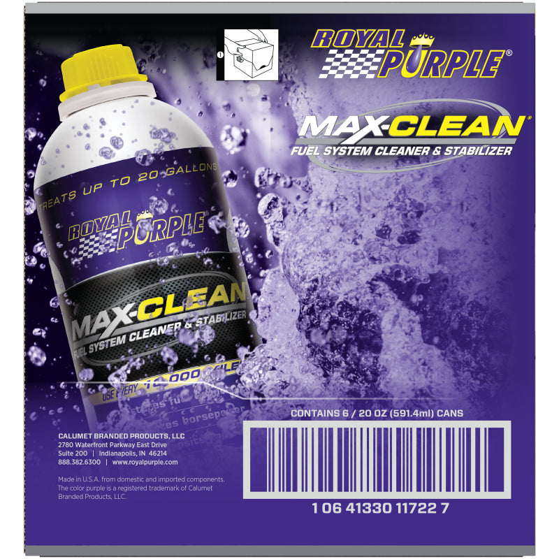 20 ounce bottle of Royal Purple Max-Clean Fuel System Cleaner and Stabilizer featuring the signature purple label.