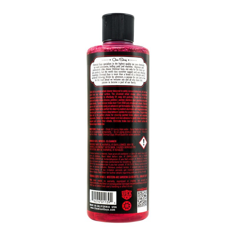 16oz bottle of Chemical Guys Diablo Gel Wheel and Rim Cleaner showing the red gel formula
