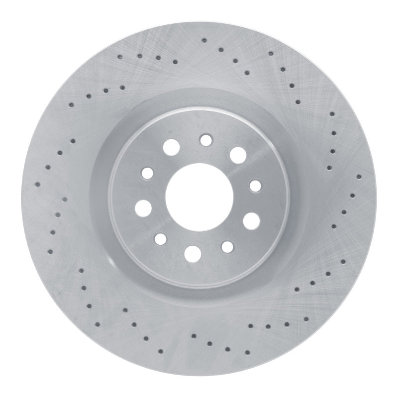 Silver CNC-machined front drilled brake rotor for Maserati Ghibli and Quattroporte