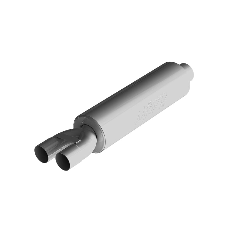 MBRP Installer Series dual chambered aluminum muffler with 3-inch inlet and 2.5-inch outlet ports for custom exhaust.