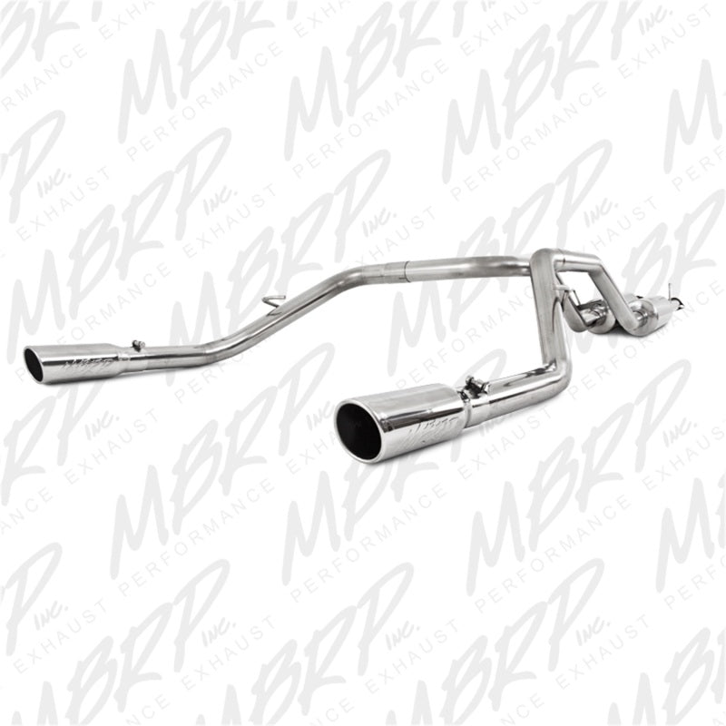 MBRP ARMOR PLUS Series T409 stainless steel dual split rear cat-back exhaust system for Toyota Tundra.