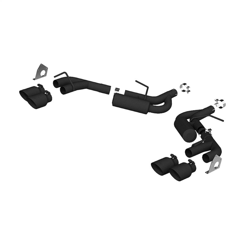 MBRP Armor BLK Series axle-back exhaust system with black quad dual-wall tips for Chevrolet Camaro.