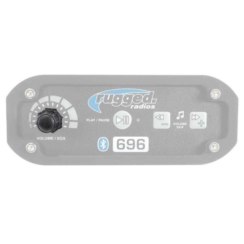 A set of two black replacement control knobs for Rugged Radios intercom Volume and VOX adjustments.