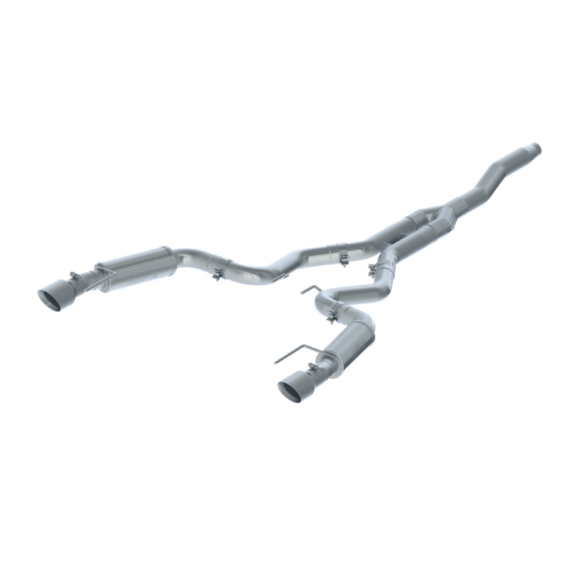MBRP Armor Plus 3-inch T409 stainless steel cat-back exhaust system with dual split rear exits for Ford Mustang EcoBoost.