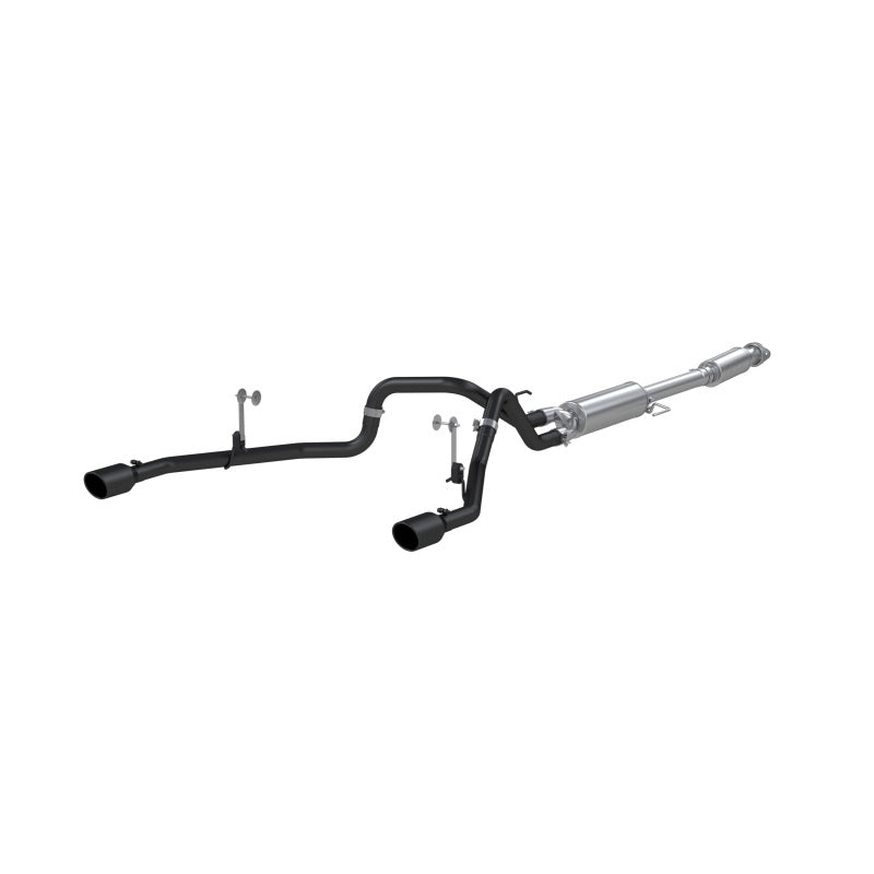 MBRP ARMOR BLK Series dual split rear cat-back exhaust system with black powder-coated tips for 2021-2026 Ford F-150